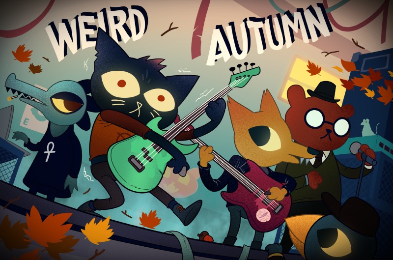 angus delaney, bea santello, germ warfare, gregg lee, and mae borowski (night in the woods) created by angusburgers