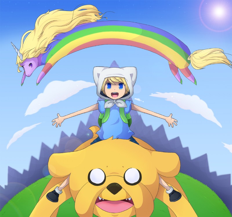 finn the human, jake the dog, and lady rainicorn (cartoon network and etc) created by akatsuki-perv