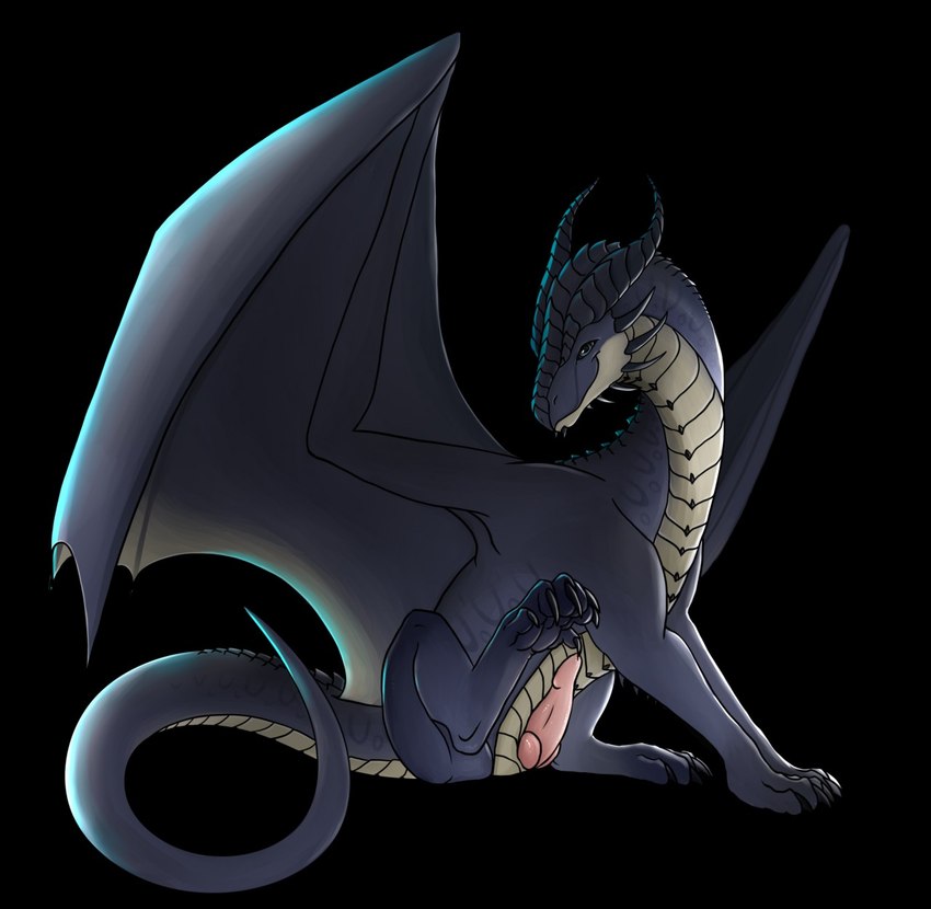 aroused blue_body feral genitals green_eyes inviting knot male penis presenting raised_leg sitting smile solo tail blackaures european_mythology mythology ravey_yurikai_silverclaw_(raverdragon93) dragon mythological_creature mythological_scalie scalie western_dragon hi_res