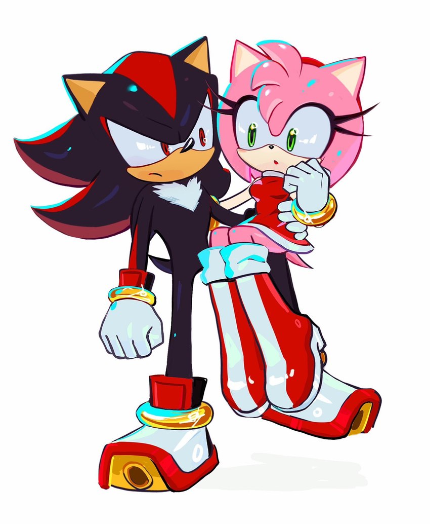 anthro black_body black_fur blush clothing duo female fur gloves green_eyes handwear male male/female micro_calves micro_legs micro_thighs narrow_hips pink_body pink_fur red_eyes simple_background tail thin_calves thin_legs thin_thighs white_background hhhh_0103 sega sonic_the_hedgehog_(series) amy_rose shadow_the_hedgehog eulipotyphlan hedgehog mammal hi_res