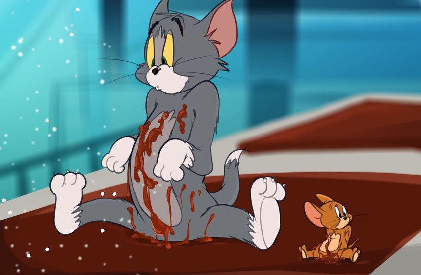 anthro candy chocolate dessert duo eyebrows food looking_aside looking_down male sitting spread_legs spreading surprise surprised_expression thick_eyebrows what whiskers atori metro-goldwyn-mayer tom_and_jerry jerry_mouse thomas_cat domestic_cat felid feline felis mammal mouse murid murine rodent