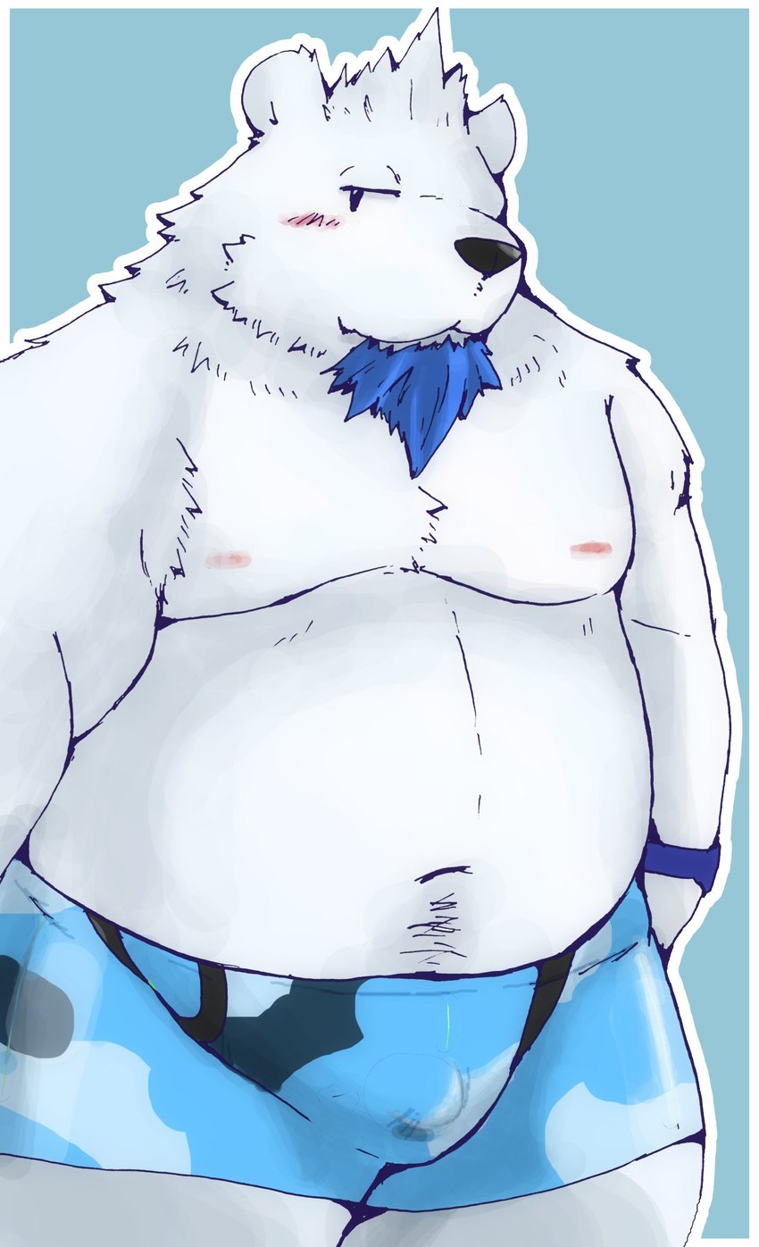 anthro belly big_belly black_nose blush bulge clothing fur kemono male moobs navel nipples overweight overweight_male solo underwear white_body white_fur snow_utamaru nintendo pokemon beartic generation_5_pokemon pokemon_(species) 2023 hi_res