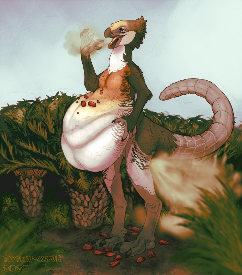 after_vore anthro belly big_belly bloated burp_cloud burping cycad fart fart_cloud fart_fetish female female_pred fully_inside gas indigestion isaberrysaur isaberrysauria slob solo stuffing vore avian-king dinosaur ornithischian ornithopod prehistoric_species reptile scalie herbivore absurd_res hi_res