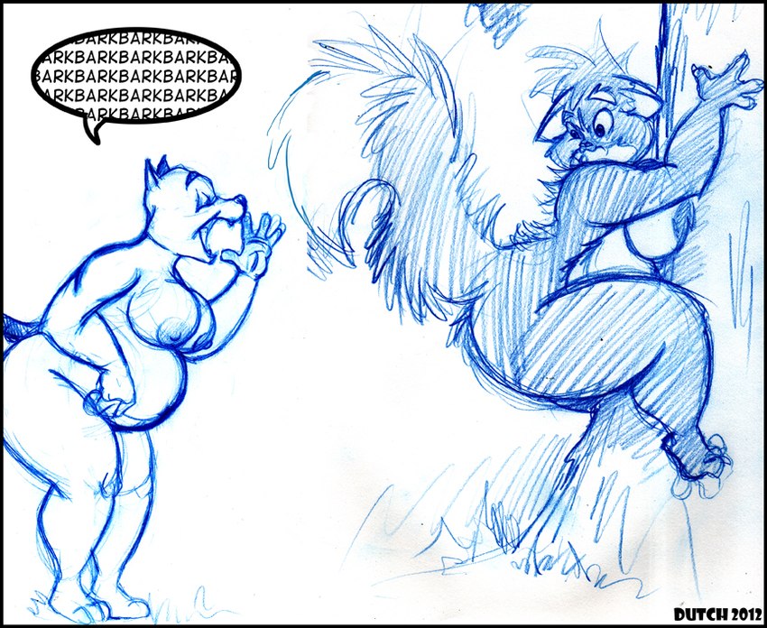 anthro areola barking belly eyes_closed female fur multicolored_body multicolored_fur nipples nude open_mouth overweight overweight_anthro overweight_female plant scared solo speech_bubble text thick_thighs tree two_tone_body two_tone_fur dutch_(artist) misty_the_mouse bloodhound_(character) whitney_(dutch) bloodhound canid canine canis domestic_cat domestic_dog felid feline felis hunting_dog mammal scent_hound 2012 artist_name english_text traditional_media_(artwork)