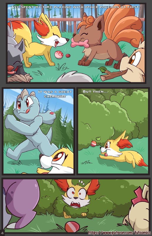 ambiguous/ambiguous ambiguous_gender detailed_background dialogue duo_in_panel female feral group group_in_panel male male/ambiguous outside sex shocked solo_in_panel text fuf nintendo pokemon amber_(fuf) canid canine fennekin generation_1_pokemon generation_3_pokemon generation_6_pokemon growlithe machop mammal pokemon_(species) poochyena vulpix 2018 comic digital_media_(artwork) english_text hi_res shaded