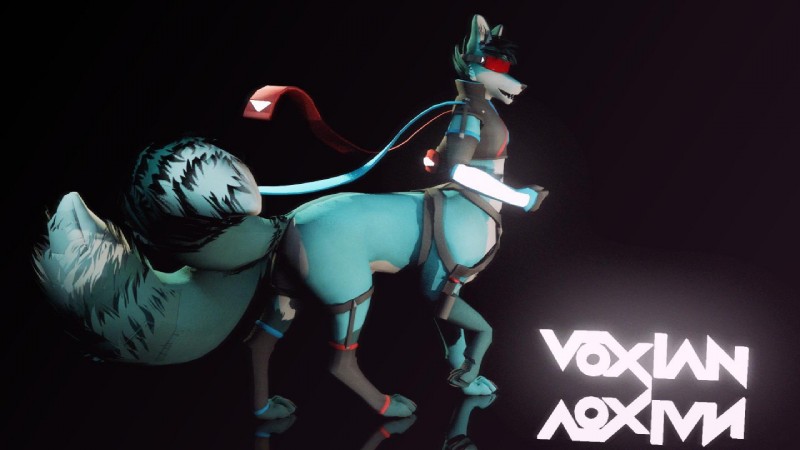 black_background blue_body blue_fur digitigrade eyewear fluffy fluffy_tail fur hair open_mouth quadruped reflection simple_background solo tail text white_body white_fur voxian_(artist) voxian canid canid_taur canine canine_taur fox fox_taur mammal mammal_taur taur 16:9 2019 3d_(artwork) digital_media_(artwork) widescreen