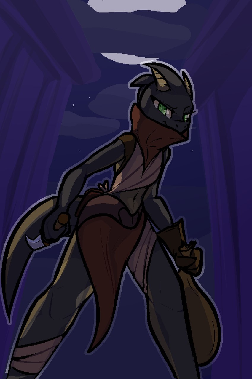 anthro bag black_body female green_eyes rogue smile solo trufzn kobold scalie 2020 absurd_res hi_res