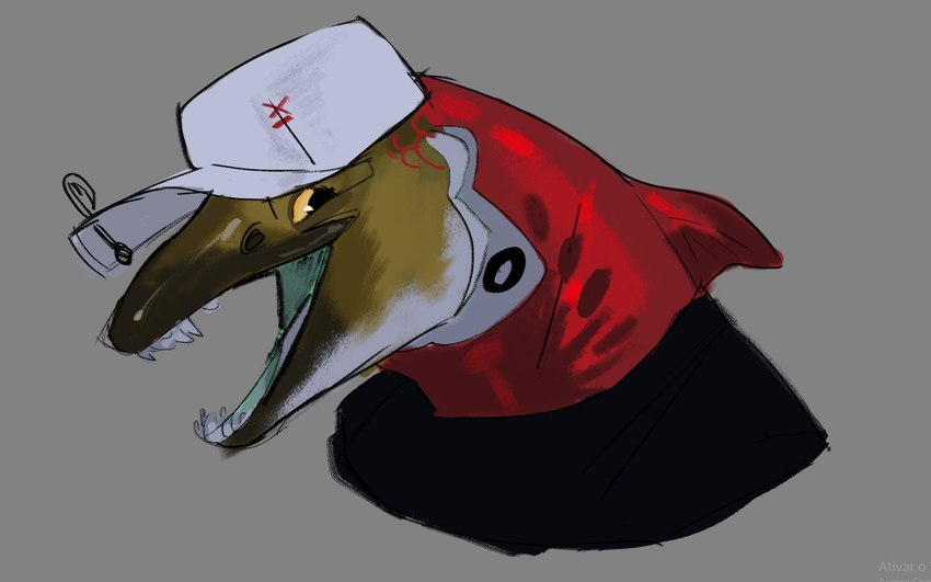 anthro baseball_cap clothing ear_piercing female fin flesh_tunnel gauged_ear hat headgear headwear looking_at_viewer open_mouth piercing red_body red_scales scales sharp_teeth shirt smile solo teeth topwear velow shoyu_(velow) fish marine salmon salmonid_(fish) sockeye_salmon 16:10 headshot_portrait portrait widescreen