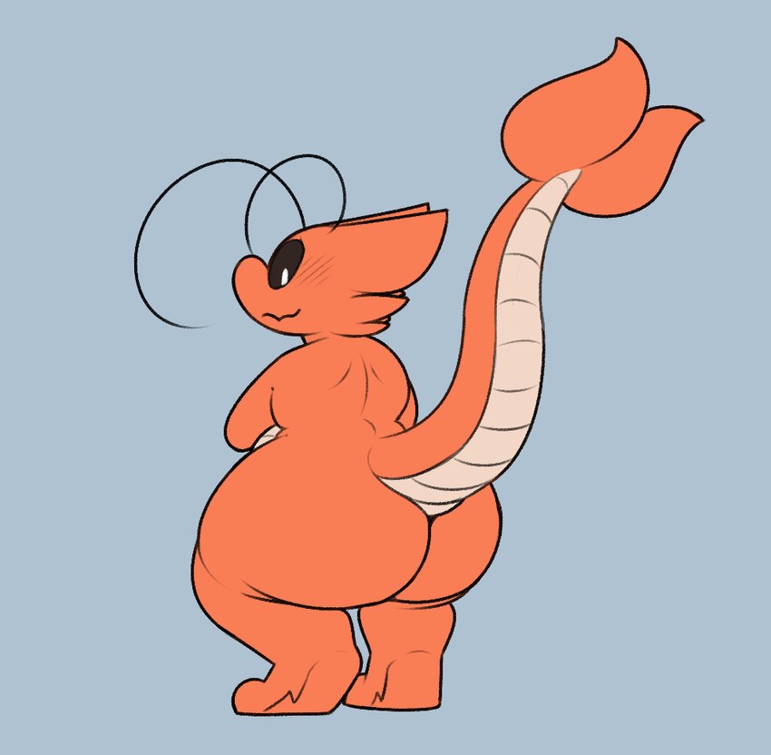 antennae_(anatomy) anthro big_butt blush butt crouching looking_at_viewer looking_back male presenting presenting_hindquarters raised_tail shy solo tail wide_hips conditional_dnp verdantphysician shrimpy_(verdantphysician) arthropod crustacean marine shrimp