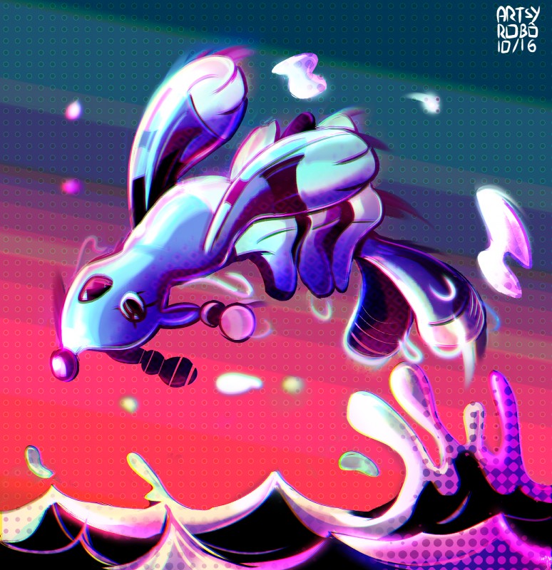 ambiguous_gender blue_body chromatic_aberration feral jumping sea solo synthwave water artsyrobo nintendo pokemon brionne generation_7_pokemon mammal marine pinniped pokemon_(species) 2016 absurd_res hi_res