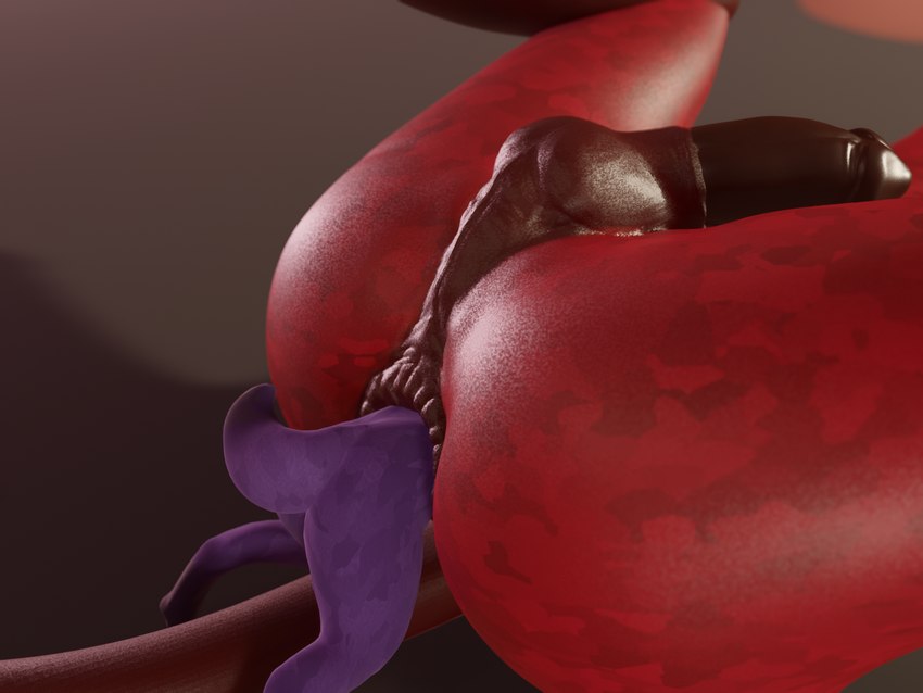 anal anal_vore anthro anus balls butt duo genitals male male/male partially_inside penis puffy_anus purple_body red_body taint_bulge vore foxygrandpaa canid canine domestic_cat felid feline felis fox mammal 3d_(artwork) 4:3 digital_media_(artwork) hi_res