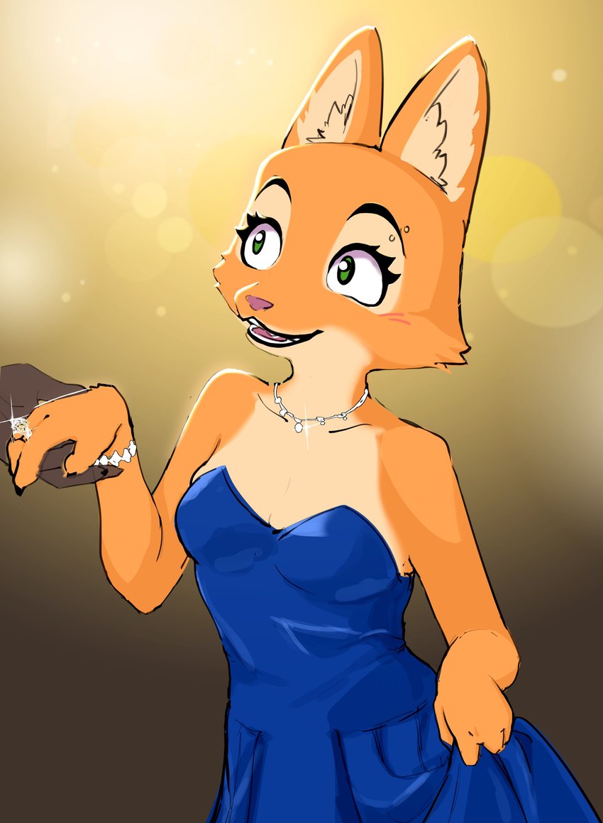 anthro clothed clothing dress duo eyebrow_piercing facial_piercing female green_eyes jewelry necklace piercing ring chaichai dreamworks the_bad_guys diane_foxington canid canine fox mammal absurd_res hi_res