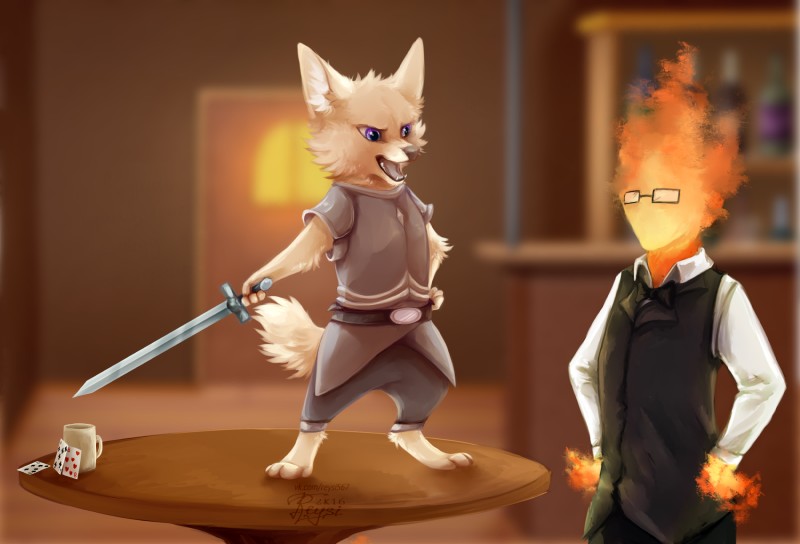 grillby and lesser dog (undertale (series) and etc) created by reysi