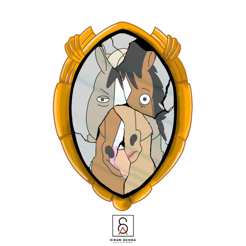 broken_mirror female looking_at_viewer male mirror simple_background white_background hiram_ochoa bojack_horseman netflix beatrice_horseman bojack_horseman_(character) butterscotch_horseman equid equine horse mammal 1:1 2020 hi_res signature