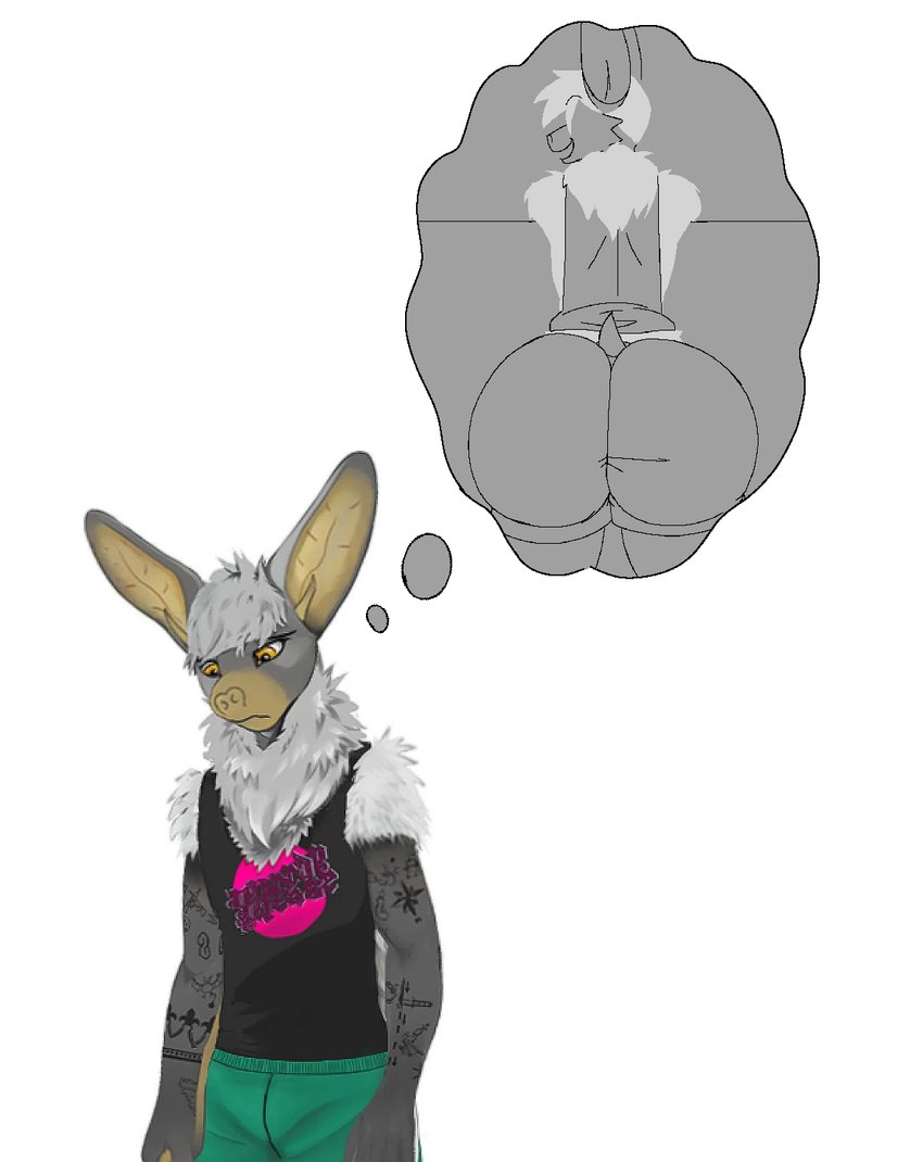 anthro big_butt bottomwear butt clothed clothing hotpants looking_back male shorts smile solo thick_thighs thought_bubble ephemeralscourg echo_(game) echo_(series) echo_project micha_(echo) bat mammal microbat pallid_bat vesper_bat yangochiropteran hi_res