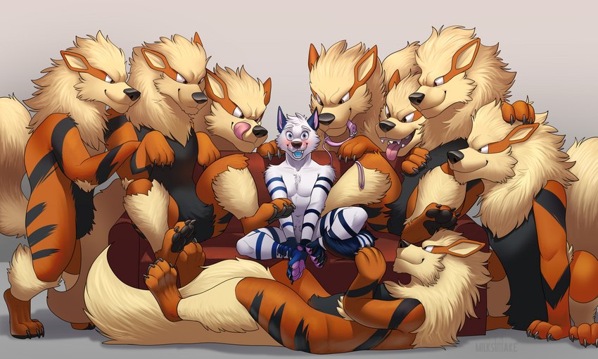 anthro blush collar feral furniture group leash licking licking_lips licking_own_lips male male/male open_mouth paws self_lick sofa tongue tongue_out druidogger nintendo piper_perri_surrounded pokemon blizzard_(blizzyfox) winter_(blizzyfox) arcanine arctic_fox canid canine fox generation_1_pokemon mammal pokemon_(species) true_fox 5:3 absurd_res hi_res meme