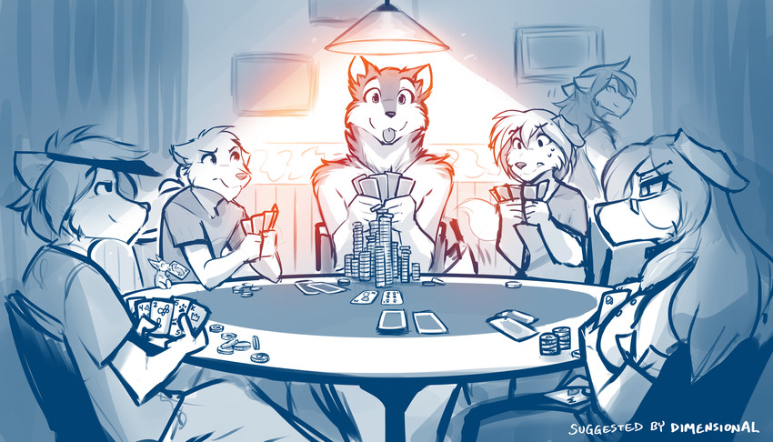 brutus, erilas, sythe, zen, mrs. nibbly, and etc (dogs playing poker and etc) created by tom fischbach