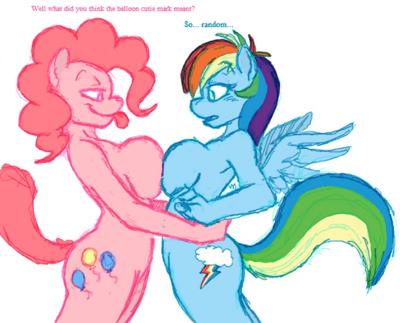 anthro anthrofied big_breasts blue_body blue_feathers blue_fur breast_squish breasts breasts_frottage cutie_mark dialogue duo eye_contact feathered_wings feathers female female/female fur hair hug looking_at_another multicolored_hair multicolored_tail pink_body pink_hair rainbow_hair rainbow_tail side_boob side_view simple_background smile smirk squish tail text tongue tongue_out white_background wing_boner wings unknown_artist flockdraw friendship_is_magic hasbro my_little_pony mythology pinkie_pie_(mlp) rainbow_dash_(mlp) earth_pony equid equine horse mammal mythological_creature mythological_equine pegasus pony english_text