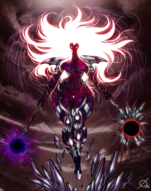 armor big_breasts breasts crystal energy female magic_weapon morning_star not_furry solo wide_hips wings osmar-shotgun deity humanoid unknown_species absurd_res digital_media_(artwork) hi_res