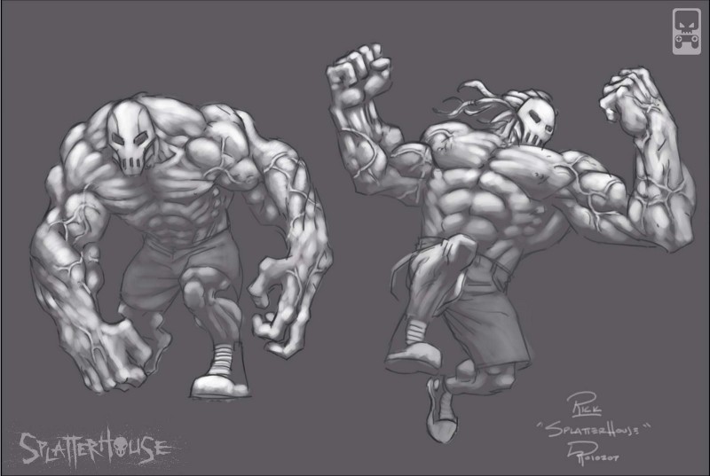 abs biceps big_muscles bone bottomwear clothed clothing footwear hair huge_muscles male mask muscular muscular_male nipples pecs pose shoes shorts skull skull_mask solo standing topless vein veiny_muscles unknown_artist splatterhouse rick_taylor terror_mask human mammal hi_res monochrome