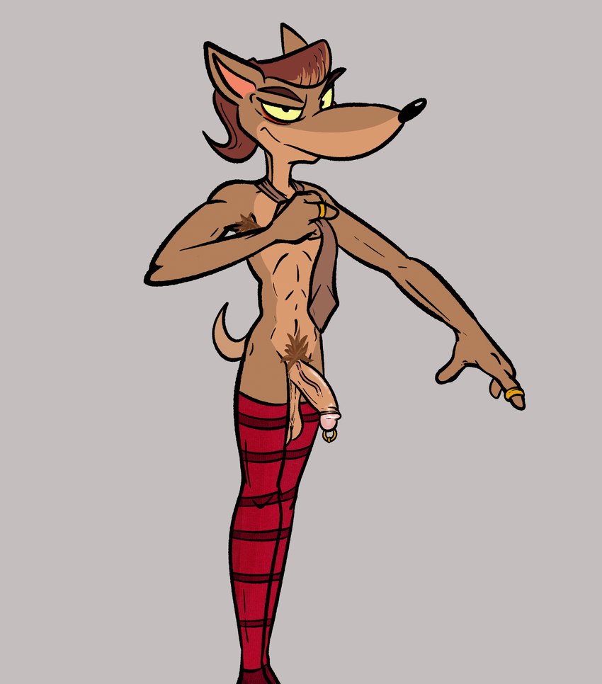 anthro balls clothing footwear footwear_only fur genitals legwear male mostly_nude necktie nude penis smile socks socks_only solo stockings thigh_highs illegaleel activision crash_bandicoot_(series) pinstripe_potoroo macropod mammal marsupial potoroo hi_res