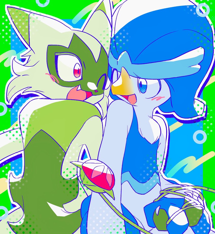 ambiguous_gender anthro beak duo hand_holding yo-yo slcn040 nintendo pokemon floragato generation_9_pokemon pokemon_(species) quaxwell hi_res