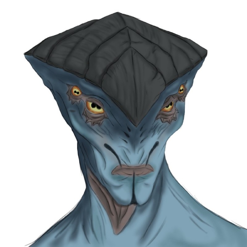 4_eyes male multi_eye not_furry nude simple_background solo white_background ascar_angainor bioware electronic_arts mass_effect javik alien prothean 1:1 bust_portrait digital_media_(artwork) portrait