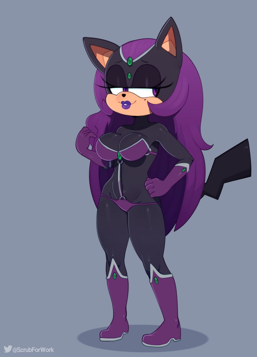 anthro black_body black_fur bra breasts clothing female fur hair lips purple_eyes purple_hair purple_lips seductive solo underwear somescrub sonichu_(series) silvana_rosechu eulipotyphlan hedgehog hybrid mammal hi_res