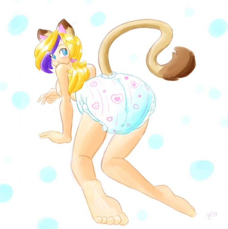 blonde_hair blue_eyes blue_hair cat_tail clean_diaper clothed clothing diaper female hair solo wearing_diaper white_diaper rfswitched asian_mythology east_asian_mythology japanese_mythology mythology animal_humanoid cat_humanoid felid felid_humanoid feline feline_humanoid humanoid mammal mammal_humanoid nekomata yokai