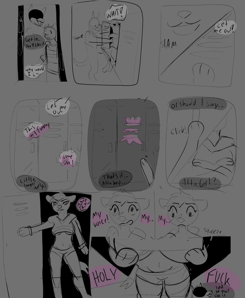 anthro bully bullying dialogue duo female first_person_view forced forced_transformation gender_transformation locker male mean transformation gua0gua0 max_(maxfloof) canid canine hyena mammal absurd_res comic hi_res sketch sketch_page