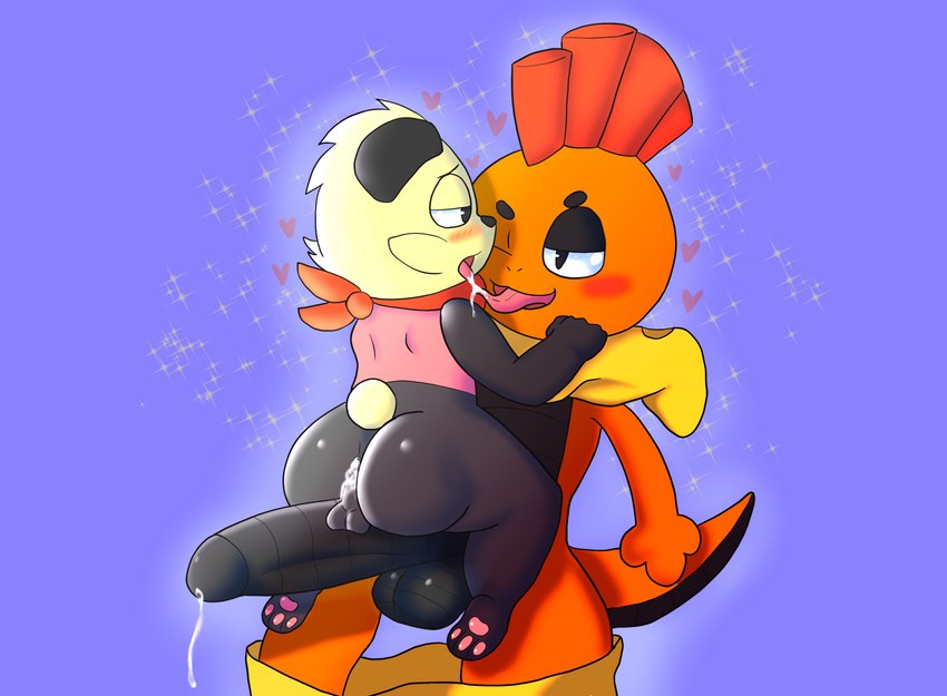 anthro anus balls big_butt blush bodily_fluids butt clothing cum duo erection genital_fluids genitals male male/male open_mouth penis simple_background thick_thighs tongue lxzylux nintendo pokemon generation_5_pokemon generation_6_pokemon mammal pancham pokemon_(species) scalie scrafty absurd_res digital_media_(artwork) hi_res