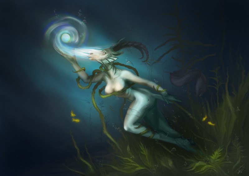 anthro breasts female horn nipples no_pupils non-mammal_breasts nude solo underwater water nathing mythology bovid caprine dragon goat hybrid mammal marine mythological_creature mythological_scalie scalie absurd_res hi_res