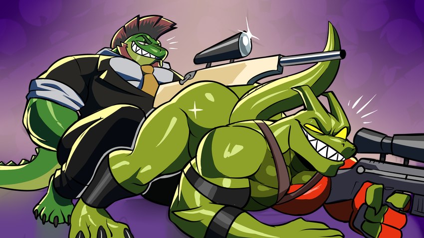 anthro butt clothing duo green_body hair looking_at_viewer male male/male muscular muscular_anthro muscular_male scales tail teeth wings dirtymache epic_games fortnite mythology gator_(streamer) hybrid_(fortnite) invader_(invaderthegator) alligator alligatorid crocodile crocodilian dragon lizard mythological_creature mythological_scalie reptile scalie 16:9 3d_(artwork) digital_media_(artwork) hi_res widescreen