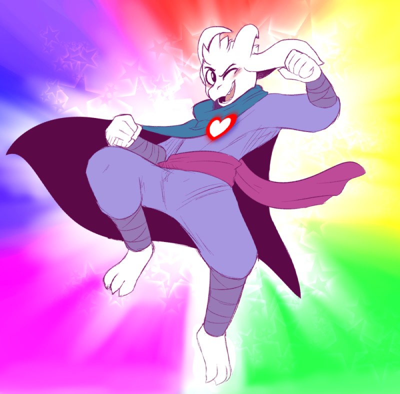 3_toes >:d abstract_background anthro barefoot biped clothed clothing costume feet fur heart_symbol male misleading_thumbnail one_eye_closed smile solo toes white_body white_fur wink fatz_geronimo undertale undertale_(series) asriel_dreemurr boss_monster_(undertale) bovid caprine goat mammal 2015