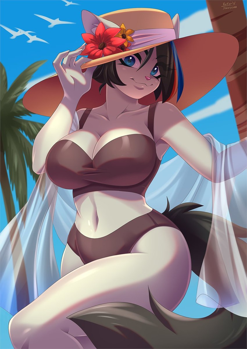 ambient_silhouette anthro big_breasts bikini breasts cleavage clothed clothing female group hat headgear headwear silhouette solo_focus swimwear two-piece_swimsuit dannyckoo kinuli ambient_bird ambient_flier avian bird domestic_cat felid feline felis mammal 2021 artist_collaboration hi_res