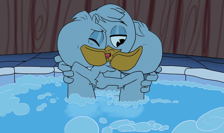 anthro eyes_closed french_kissing group group_kissing hot_tub hug kissing male male/male nude outside trio young young_on_young igotdragons disney ducktales ducktales_(2017) dewey_duck huey_duck louie_duck anatid anseriform avian bird duck hi_res brother_(lore) brothers_(lore) incest_(lore) sibling_(lore)