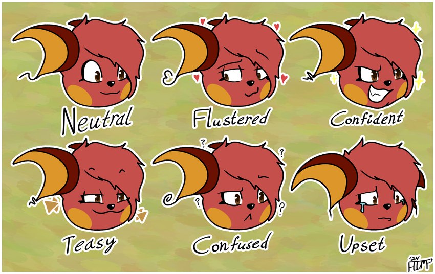 anthro border brown_eyes confident confusion ears_down emotion_chart eyebrows facial_expression facial_expressions facial_tuft female flustered head_tuft neutral_expression open_mouth pivoted_ears raised_eyebrow simple_background solo teasing teeth teeth_showing text tuft upset white_border flump_(artist) nintendo pokemon rudy_fox_(flump) generation_1_pokemon mammal pokemon_(species) raichu rodent absurd_res digital_media_(artwork) english_text expression_sheet hi_res model_sheet