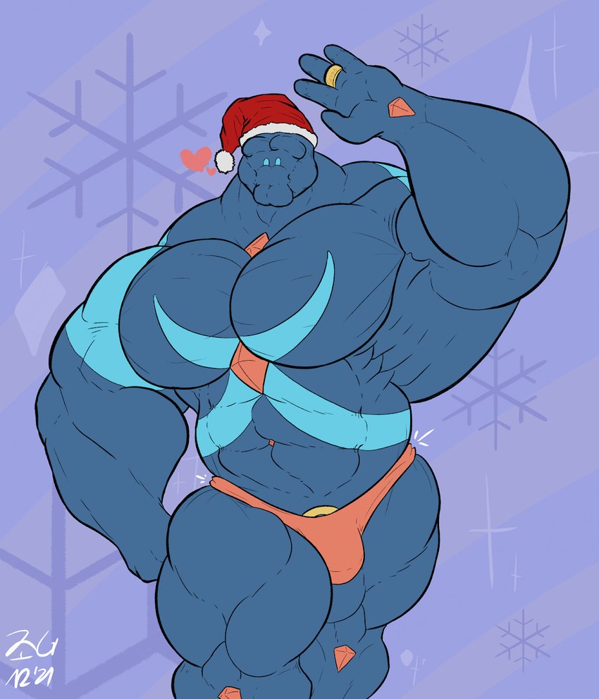 anthro big_muscles bulge christmas_clothing christmas_headwear clothing digit_ring gem hat headgear headwear holidays jewelry male mouthless muscular not_furry pecs protz quads ring santa_hat solo underwear wedding_ring kalt-jn christmas humanoid symbiote hi_res