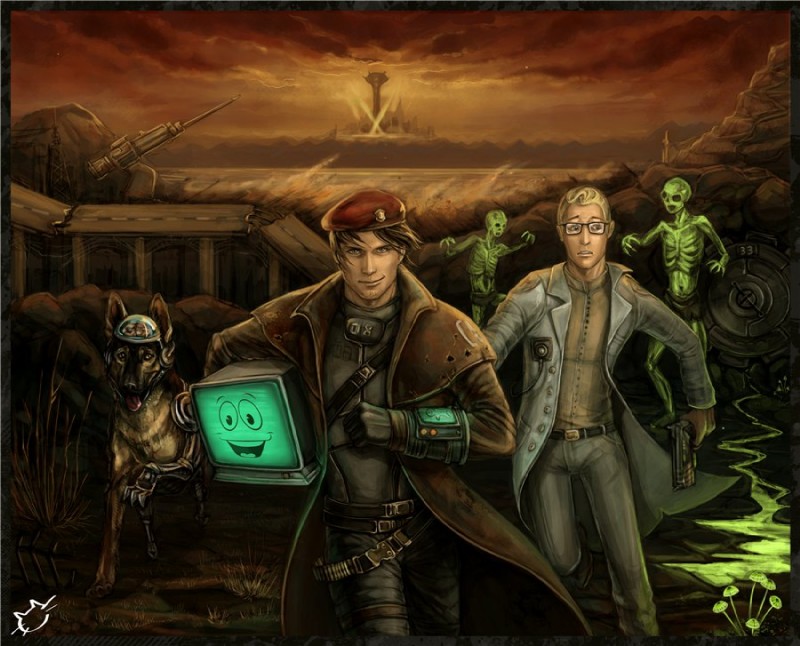 arcade gannon, ncr ranger, rex, the courier, and yes man (microsoft and etc) created by balvarin
