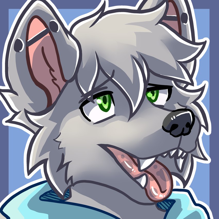 anthro fur green_eyes grey_body grey_fur kerchief male piercing solo tongue tongue_out ottislavaca lou_(thewolf) canid canine canis mammal wolf 1:1 absurd_res hi_res