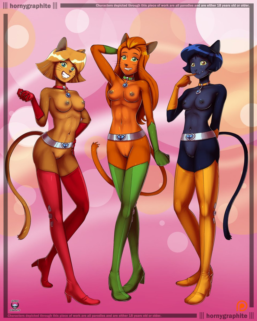 alex, cat clover, clover, and sam (totally spies!) created by hornygraphite
