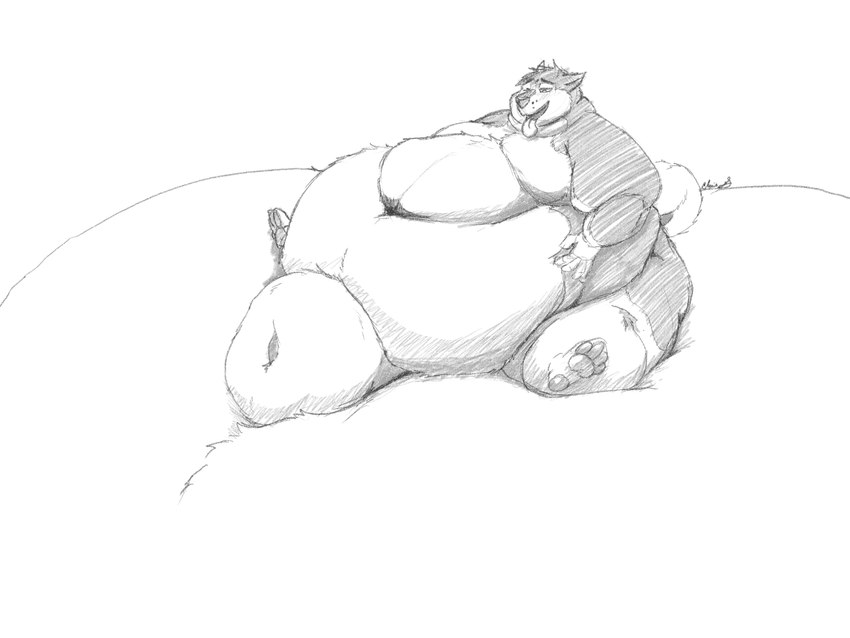 4_toes 5_fingers animal_genitalia anthro balls belly big_balls big_belly big_sheath blush feet fingers genitals half-closed_eyes hand_on_belly huge_balls huge_belly huge_sheath hyper hyper_balls hyper_belly hyper_genitalia hyper_sheath immobile lidded_eyes male morbidly_obese morbidly_obese_anthro morbidly_obese_male narrowed_eyes navel obese obese_anthro obese_male open_mouth overweight overweight_anthro overweight_male sheath simple_background sitting sitting_on_balls solo toes tongue tongue_out white_background toner toner_(character) canid canine canis domestic_dog husky mammal nordic_sled_dog spitz 2023 4:3 greyscale hi_res monochrome signature