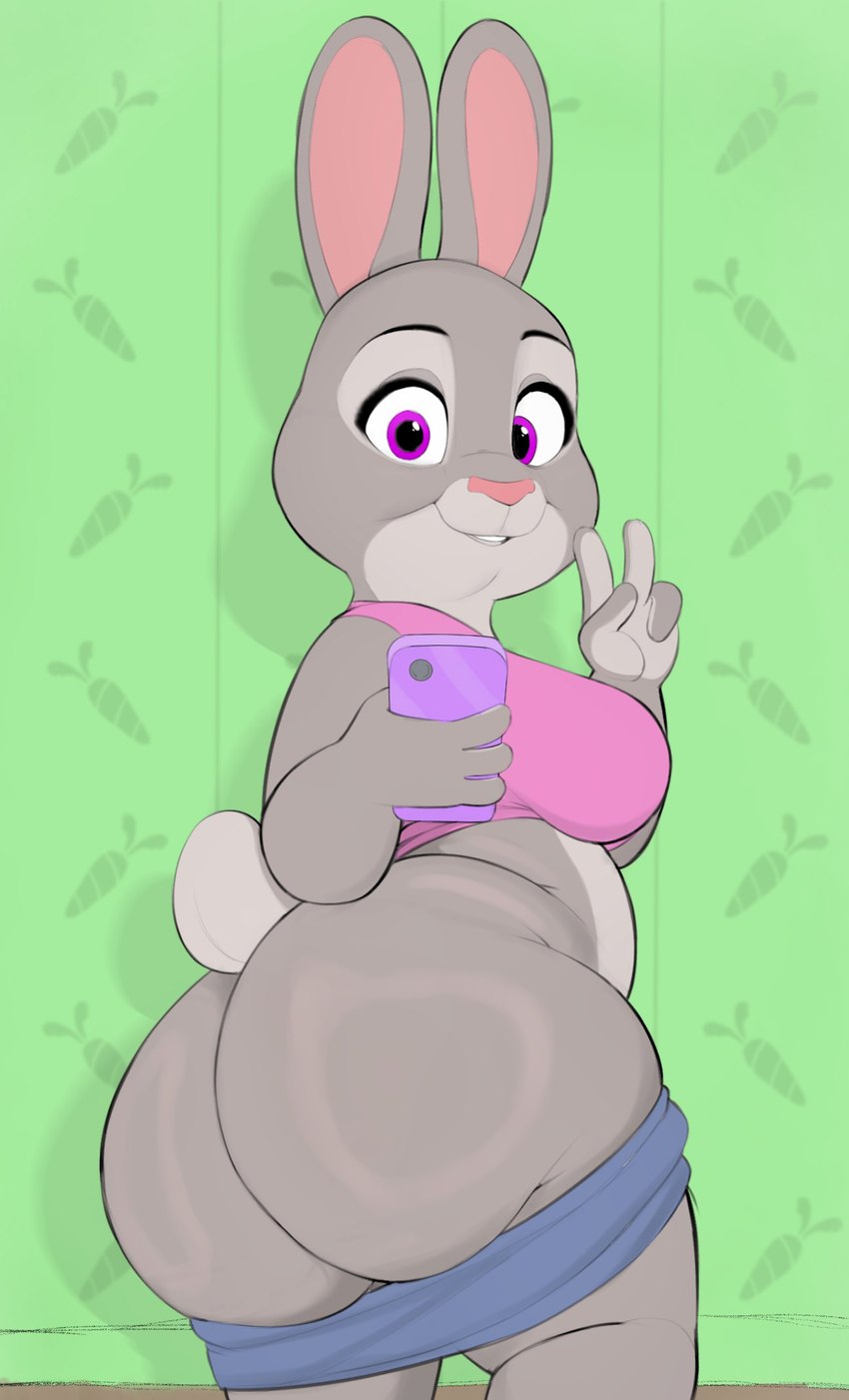 4_fingers anthro big_breasts big_butt bottomwear bottomwear_around_legs bottomwear_down breasts butt carrot cellphone clothed clothing clothing_around_legs electronics eyebrows female fingers food fur grey_body grey_fur grey_tail huge_butt long_ears looking_back mature_anthro mature_female pants pants_around_legs pants_down partially_clothed phone plant purple_eyes scut_tail short_tail slightly_chubby solo standing tail thick_thighs topwear vegetable usnarbit disney zootopia bonnie_hopps lagomorph leporid mammal rabbit 2024 digital_media_(artwork) hi_res portrait three-quarter_portrait