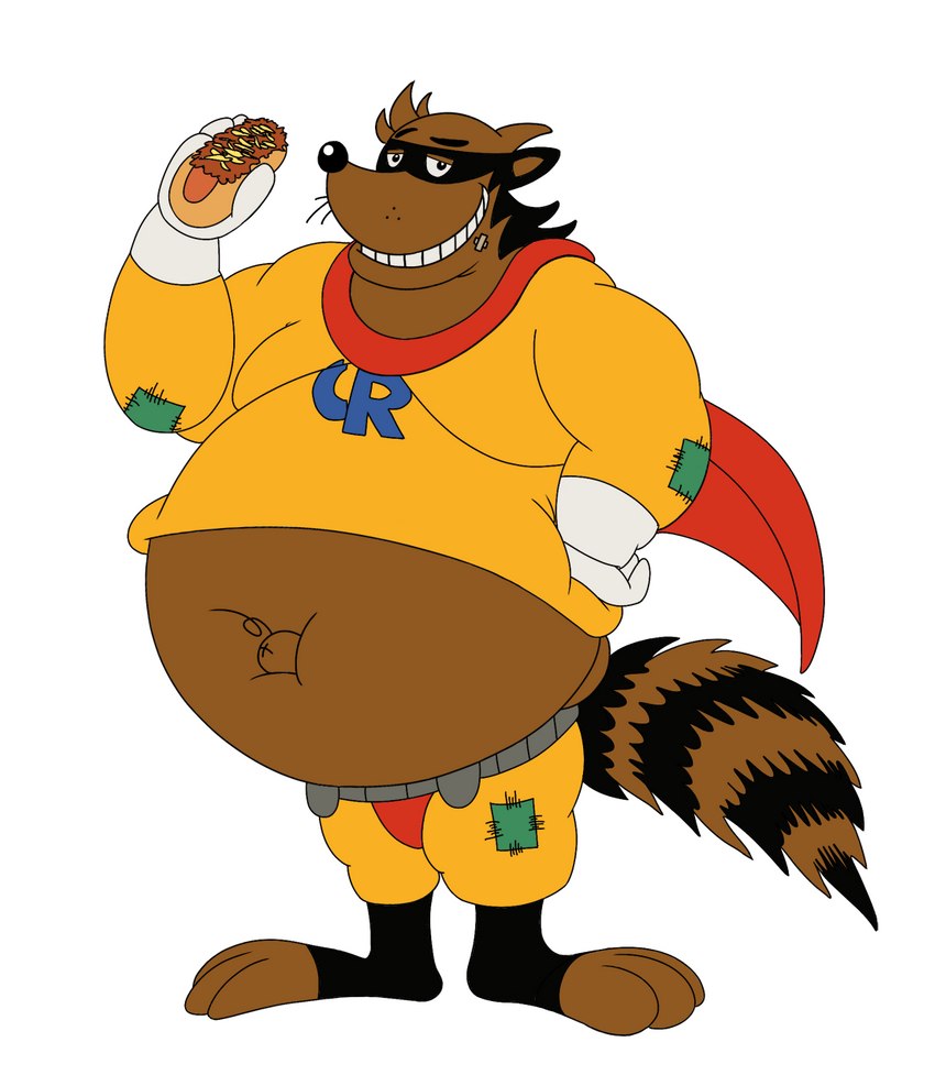 anthro belly captain_rescue clothed clothing male overweight overweight_anthro overweight_male solo teeth sewergator adventures_of_sonic_the_hedgehog sega sonic_the_hedgehog_(series) captain_rescue_(character) mammal procyonid raccoon hi_res