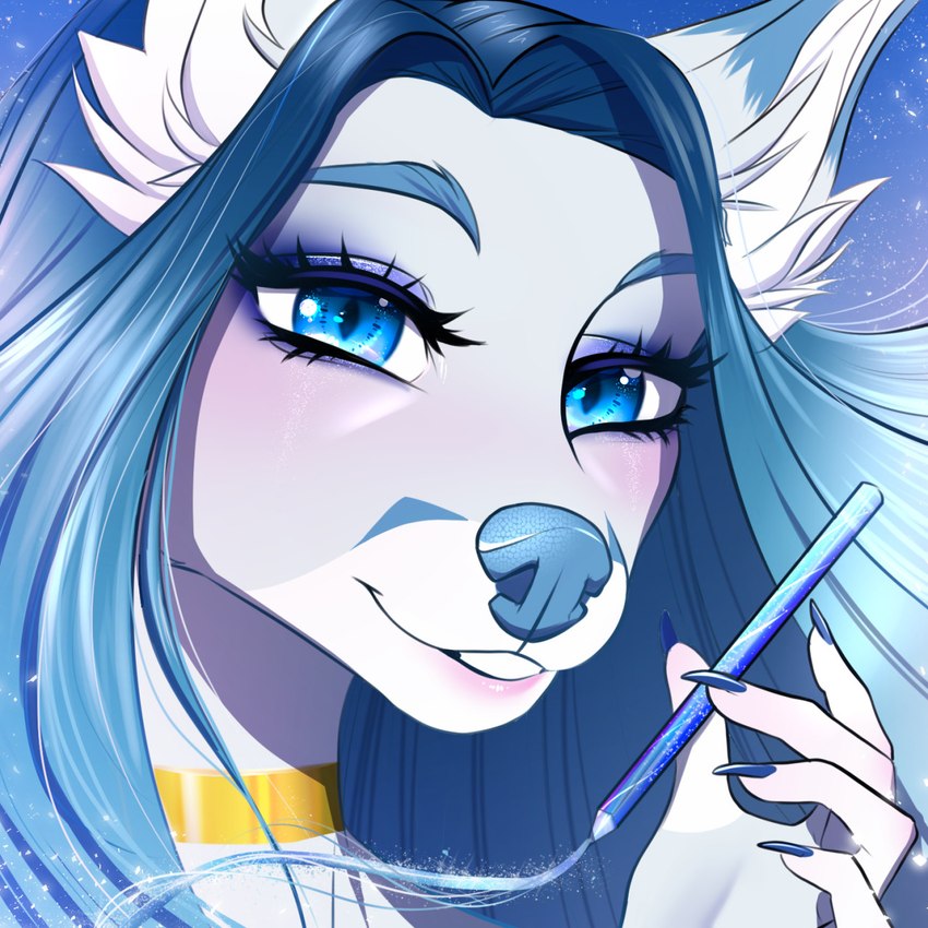 5_fingers blue_eyes blue_hair blue_nose eyebrows eyelashes female fingers hair smile solo amur canid canine mammal 1:1 2022 digital_media_(artwork) headshot_portrait hi_res portrait