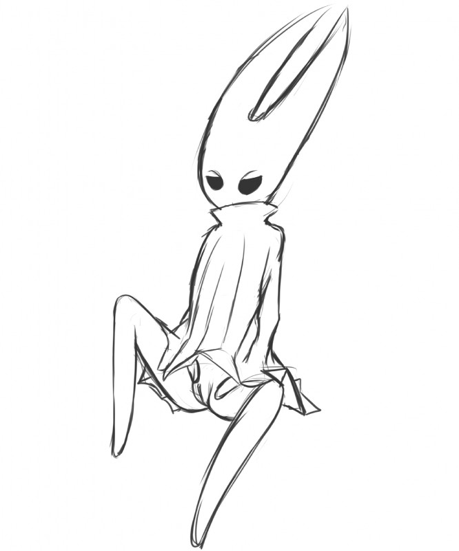 anthro black_body black_eyes clothed clothing dress empty_eyes featureless_limbs female genitals horn presenting pussy simple_background solo white_background white_horn kdd hollow_knight team_cherry hornet_(hollow_knight) arthropod humanoid hi_res monochrome