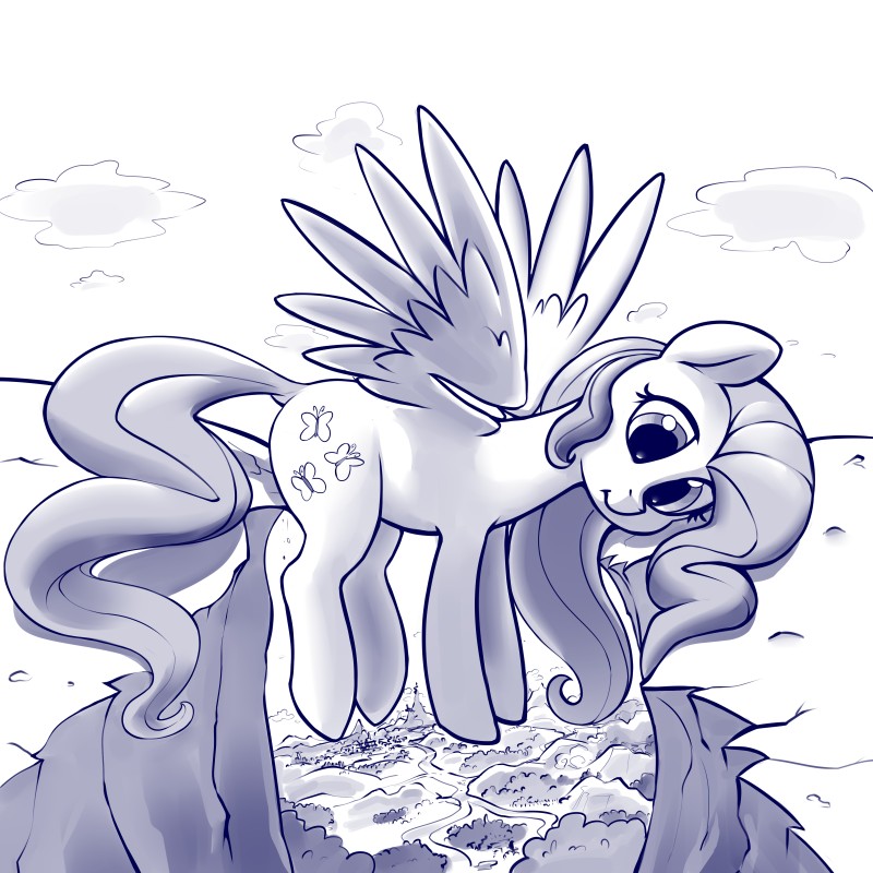 cloud female feral solo wings dimfann friendship_is_magic hasbro my_little_pony mythology fluttershy_(mlp) equid equine mammal mythological_creature mythological_equine pegasus 1:1 absurd_res blue_and_white hi_res monochrome