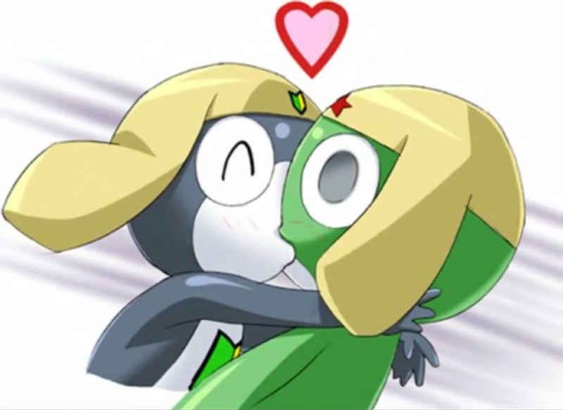 ambiguous_gender anthro clothing duo hat headgear headwear heart_symbol hug kissing love tamama-island sgt._frog keroro tamama amphibian keronian