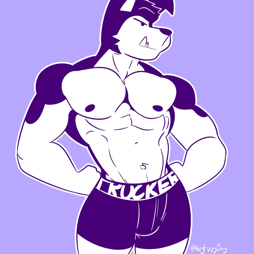 anthro clothed clothing male muscular muscular_male pecs simple_background solo topless topless_male underwear underwear_only fizzyjay buddy_thunderstruck_(series) buddy_thunderstruck_(character) canid canine canis domestic_dog mammal 1:1 digital_media_(artwork) hi_res