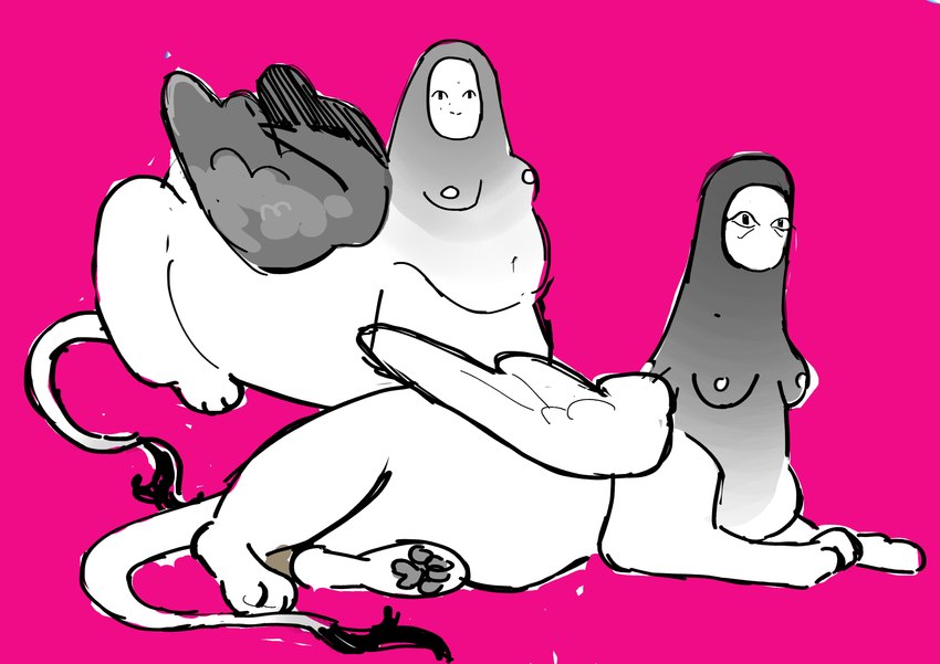 3_toes 4_toes belly black_eyes black_tail_tuft breasts feathered_wings feathers feet female folded_wings fur grey_body grey_breasts grey_fur grey_pawpads grey_wings looking_at_viewer lying mouthless nipples nude nude_female nude_taur on_front pawpads paws pink_background quadruped simple_background slightly_chubby slightly_chubby_female slightly_chubby_taur solo tail tail_tuft toes tuft white_body white_fur white_nipples white_tail wings flockdog mythology felid felid_taur mammal mammal_taur mythological_creature mythological_sphinx sphinx_taur taur 2024 absurd_res colored_sketch digital_drawing_(artwork) digital_media_(artwork) hi_res sketch